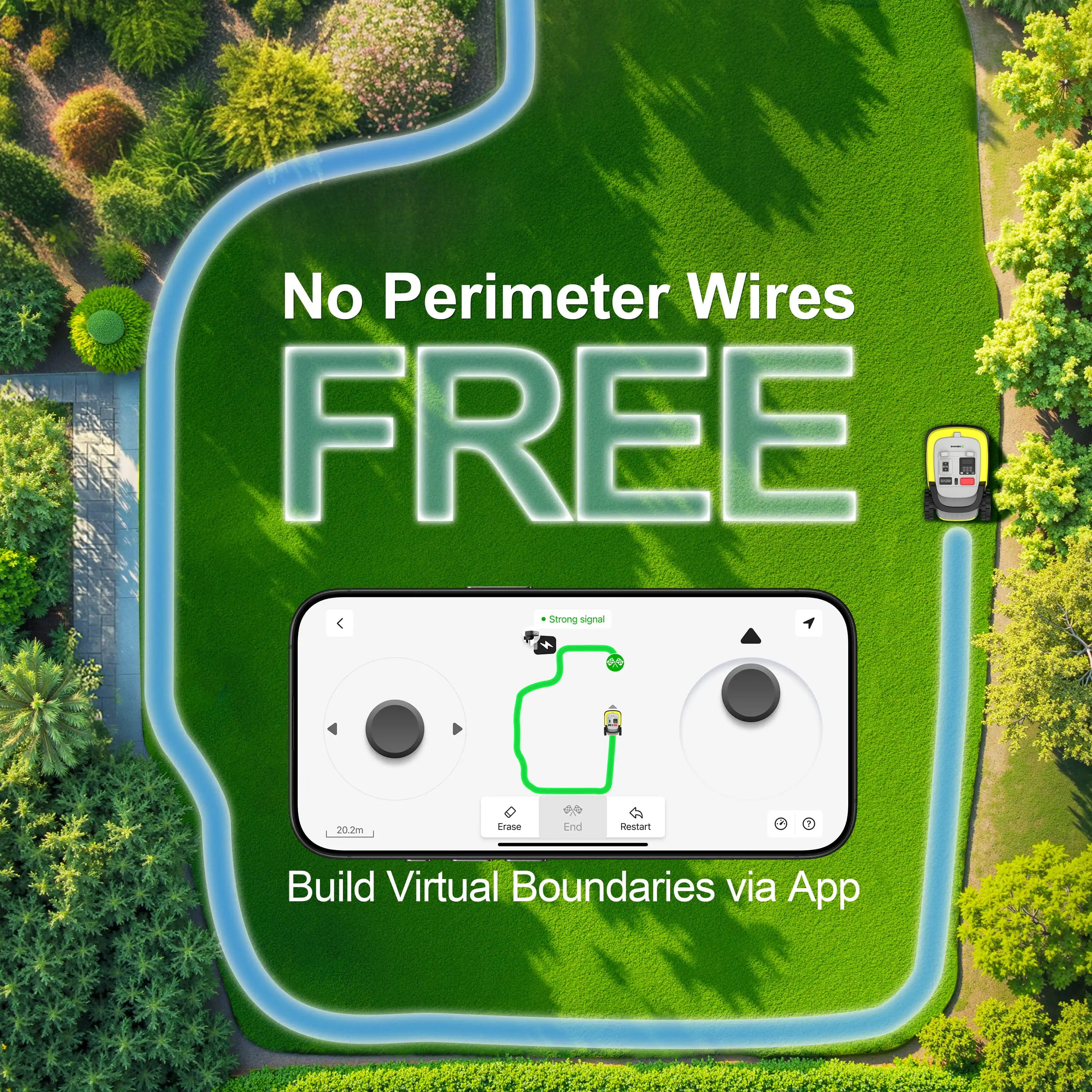 Robot Tondeuse Sans Fil – 1000 m², 90 min, Pente 55%, RTK+IA