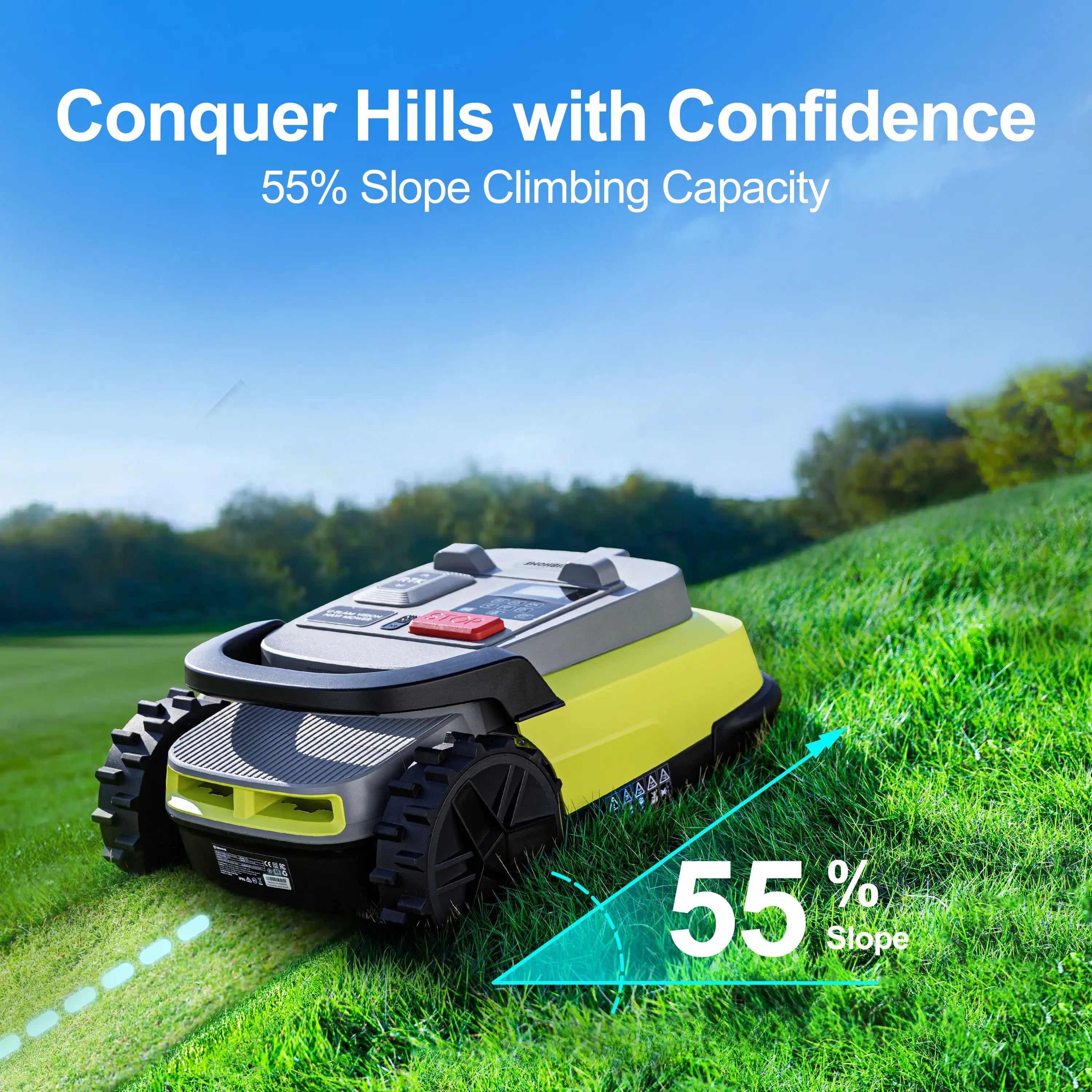 Robot Tondeuse Sans Fil – 1000 m², 90 min, Pente 55%, RTK+IA