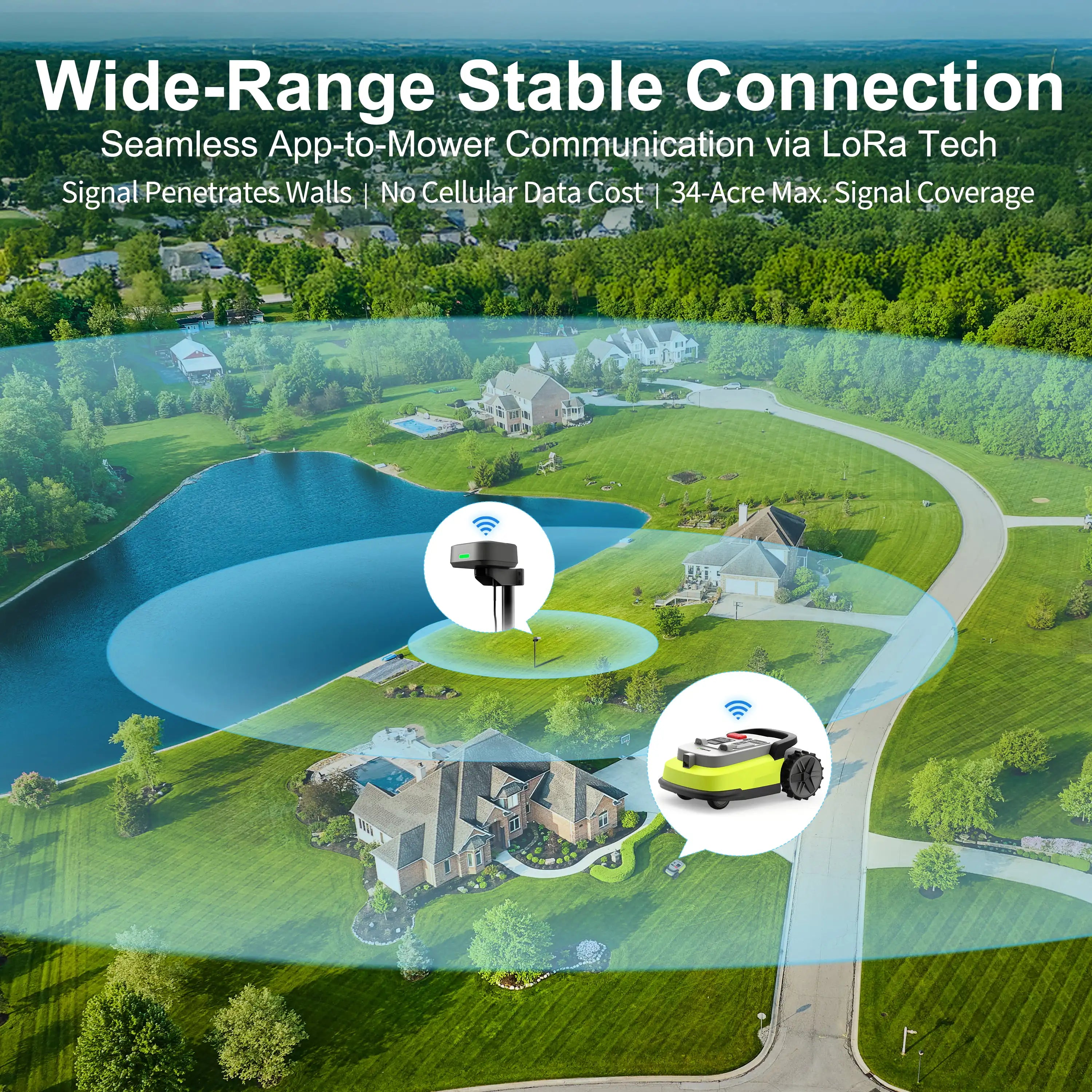 Robot Tondeuse Sans Fil – 1000 m², 90 min, Pente 55%, RTK+IA